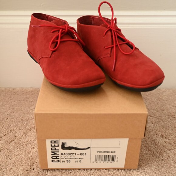 Camper Right Nina Ankle Boot - Red Nubuck - Picture 1 of 5